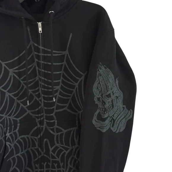 Lurking Class Men's Medium Gothic Streetwear Black Spider Web Graphic Zip Hoodie - Picture 10 of 16